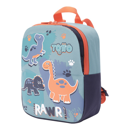 Mochila infantil Totto com estampa de dinossauro.