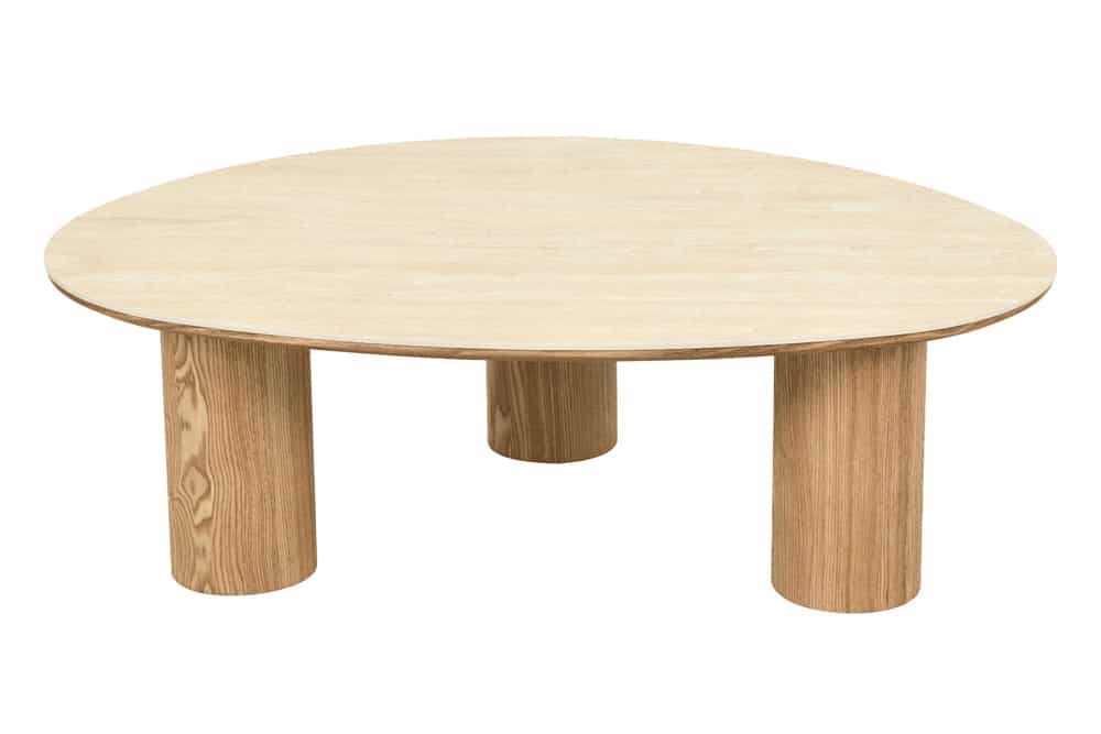 Stilvoller Couchtisch ORGANIKO 110cm natur Eiche Travertin Keramik