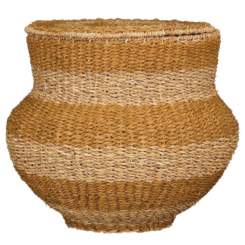 Mica Decorations Opbergmand met Deksel - H48 x Ø55 cm - Jute - Geel