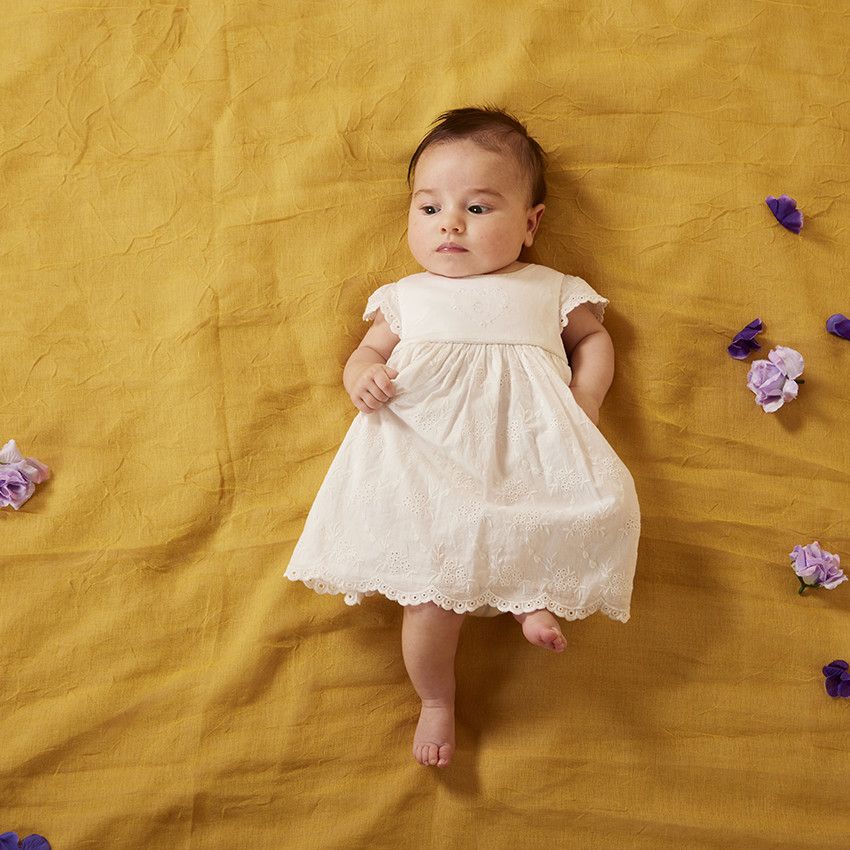 Robe de cérémonie en broderie anglaise pour bébé fille - Blanc