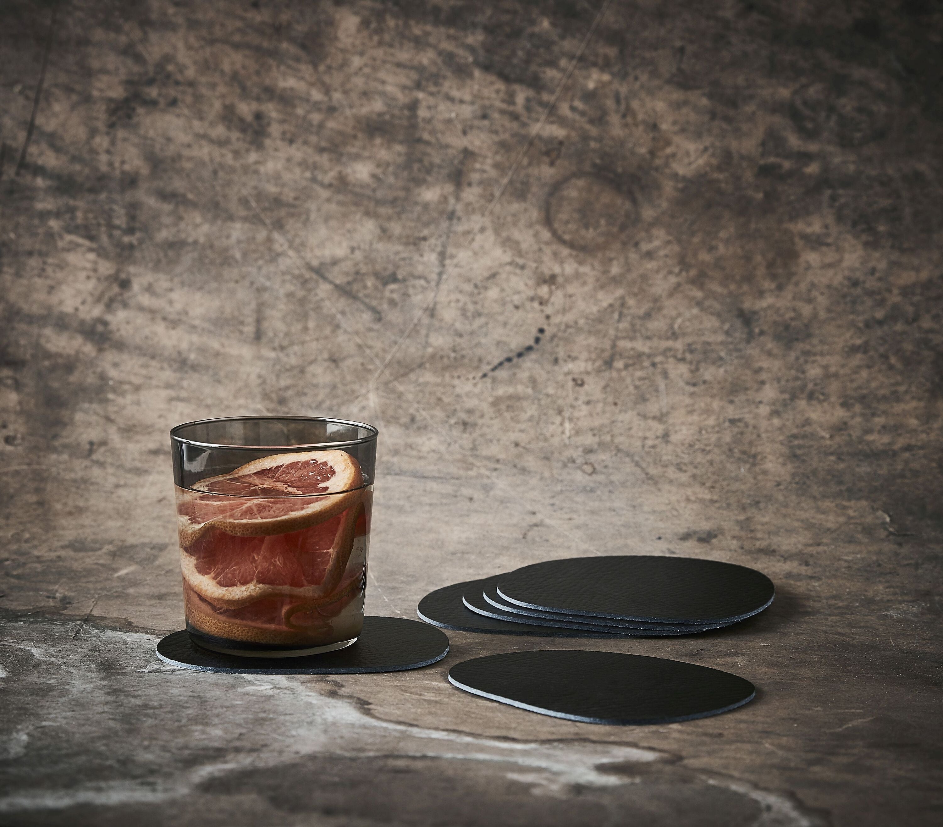 RAW BUFFALO Glasuntersetzer-Set - Schwarz / B: 12.2 cm x T: 10.0 cm x H: 0.2 cm