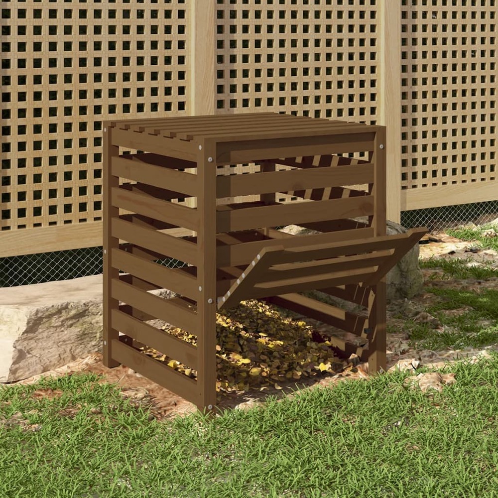 Composteur marron miel 63,5x63,5x77,5 cm bois massif de pin