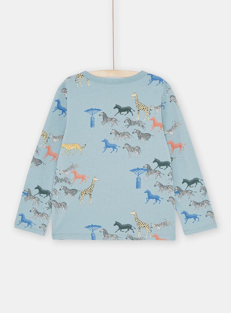 T-shirt bleu à imprimé safari garçon