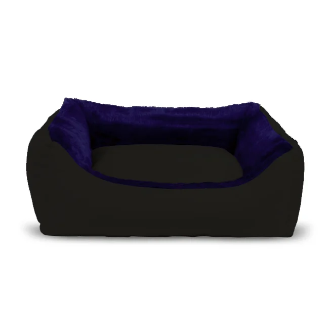 Cama GAUTY para cães e gatos, em tecido impermeável e pele sintética (azul e preta - 115 x 90 cm)