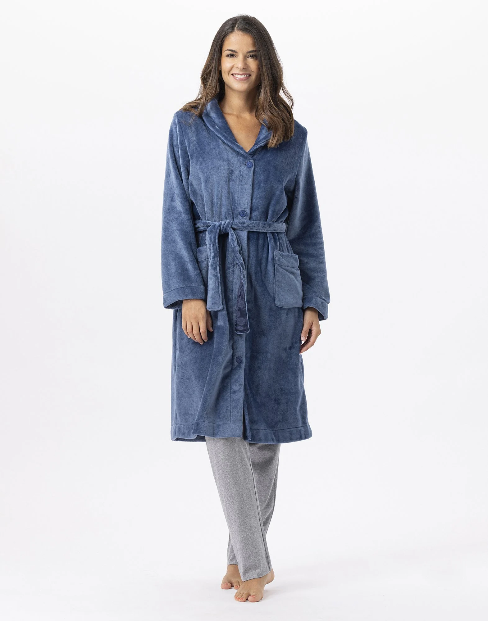 ESSENTIEL H51B - Robe de chambre en peluche flanelle | Bleu