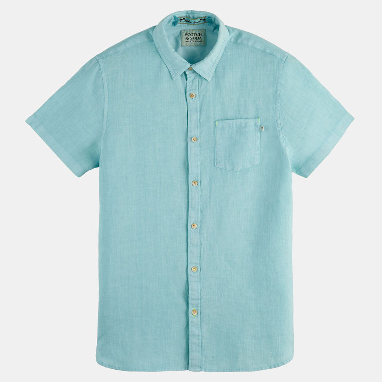 Scotch & Soda Chemise 100% Lin Regular Fit vert d'eau