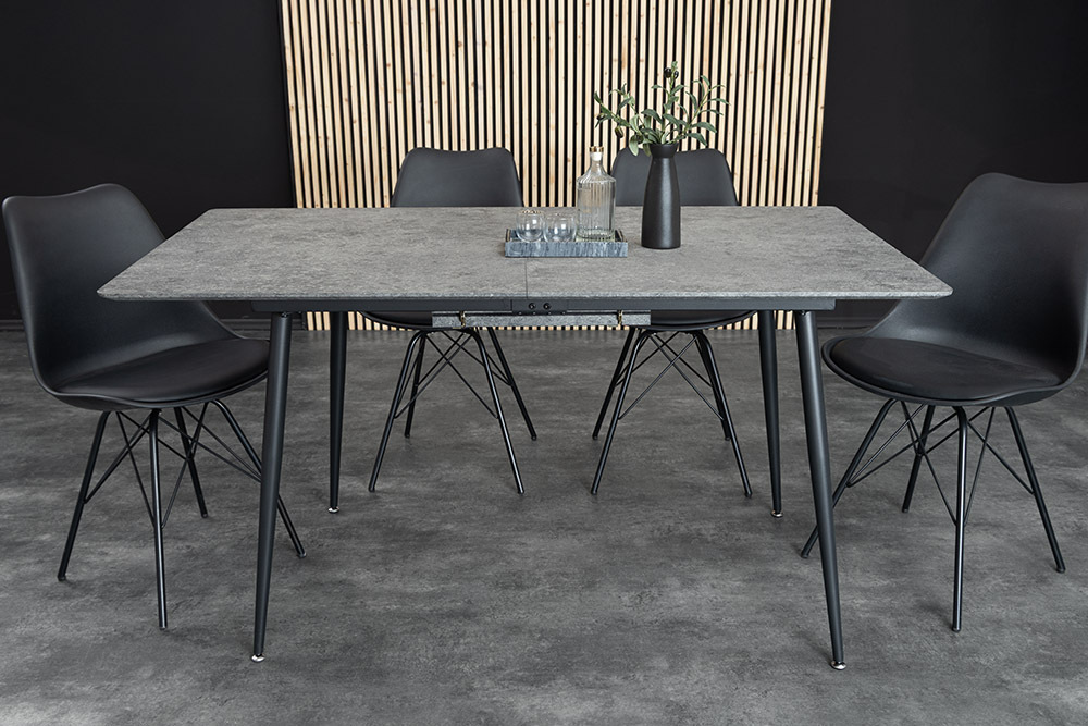 Ausziehbarer Esstisch APARTMENT 120-160cm grau Beton-Design schwarzes Metallgestell