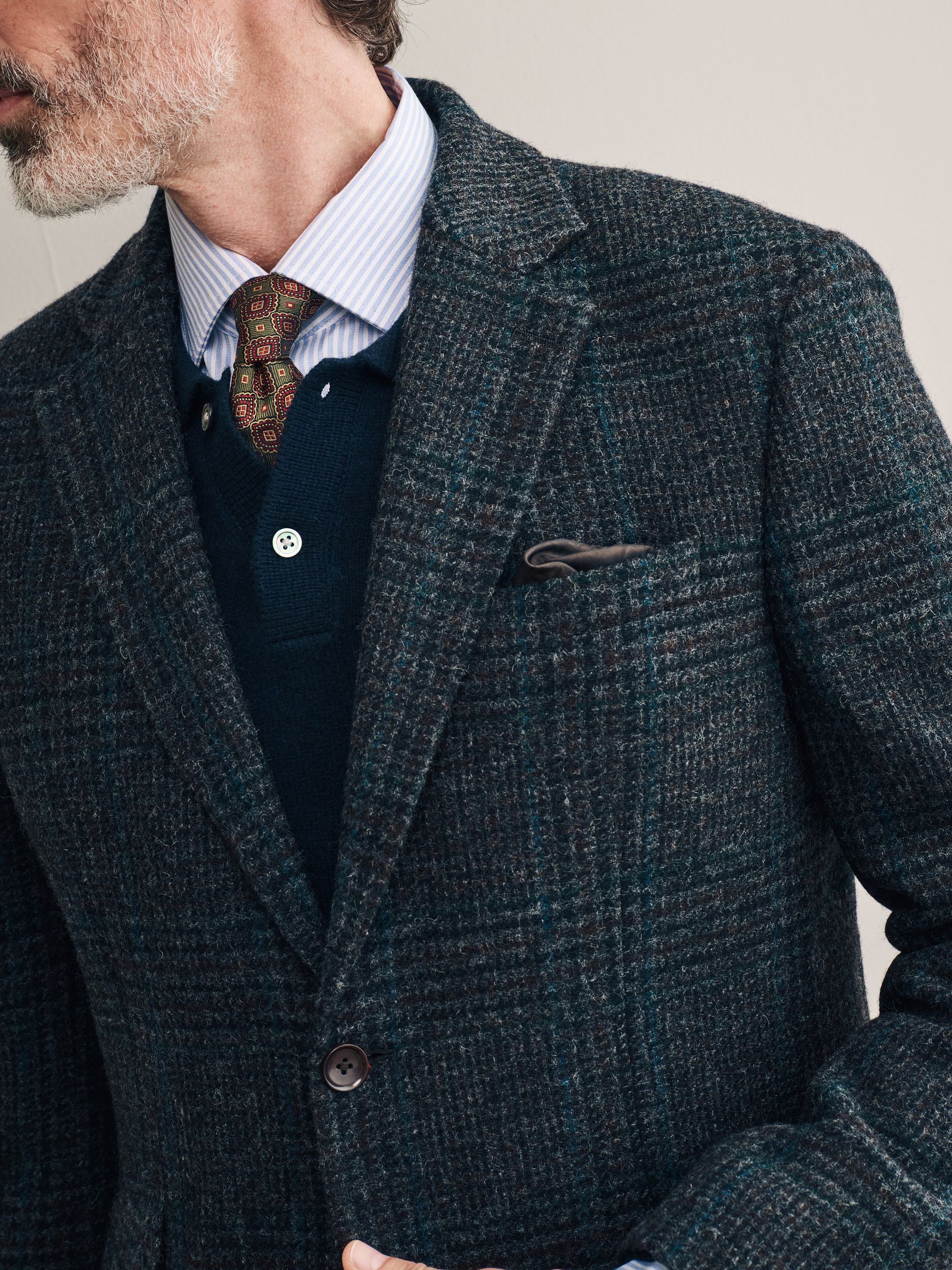Antraciet - Signature Moons ton-sur-ton geruite blazer