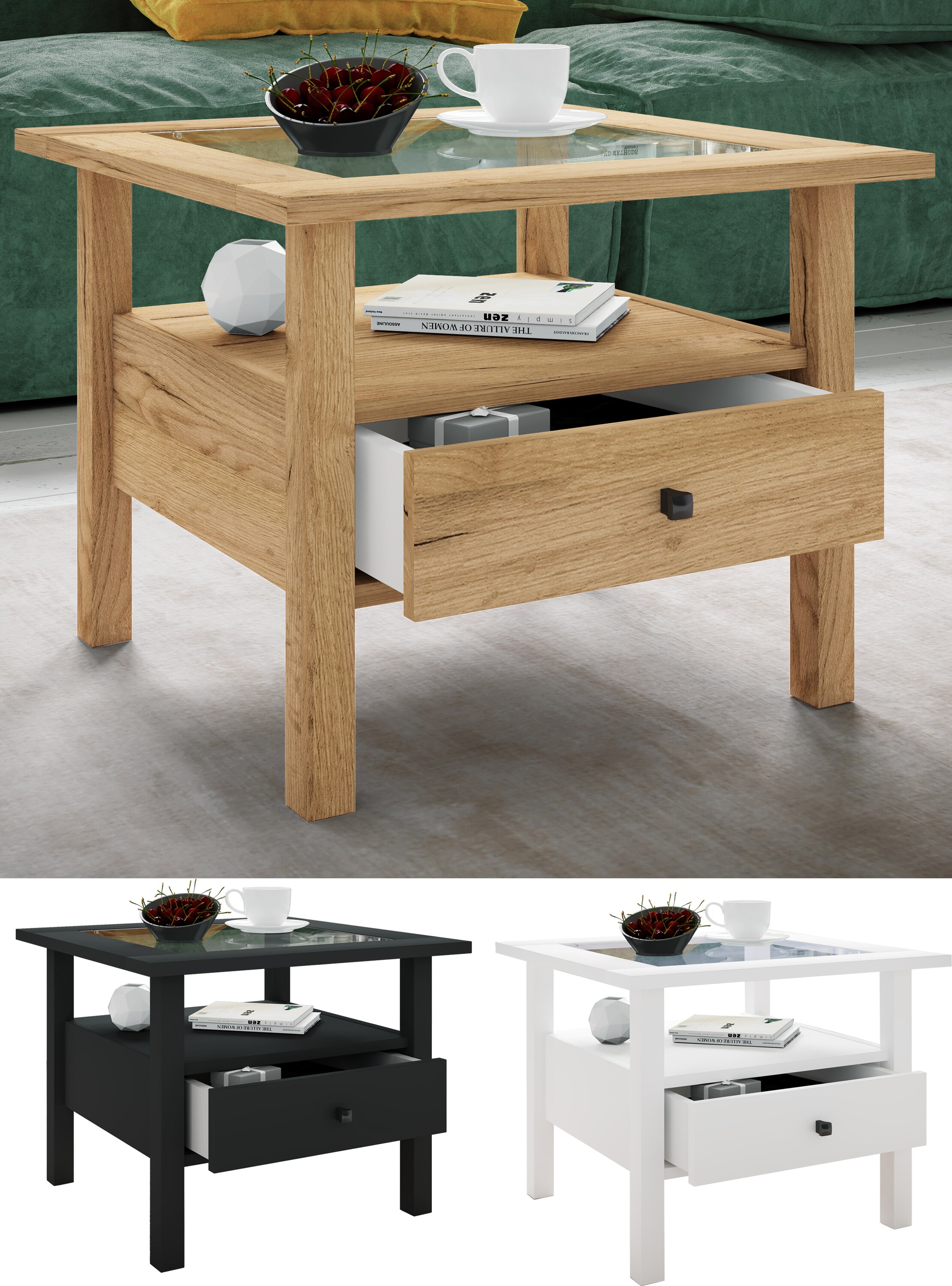 VCM Holz Beistelltisch Couchtisch Sofatisch Wohnzimmertisch Schublade Lingis M