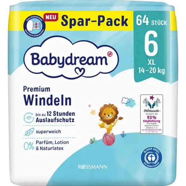Premium Windeln Größe 6 XL Jumbo, 64 Stück, 14-20 kg