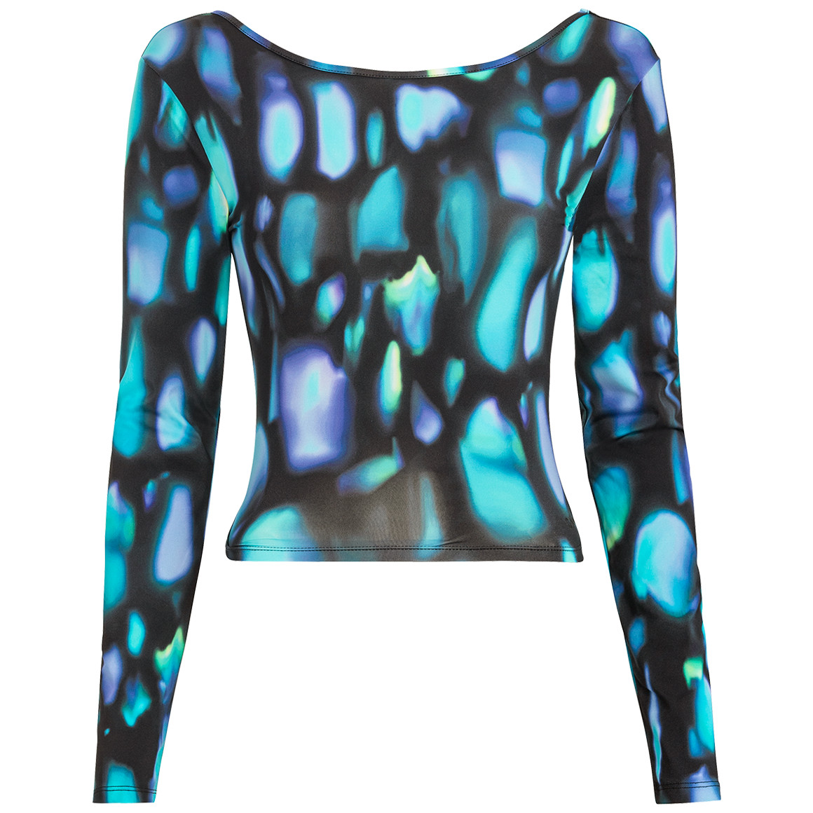 Gina Sports Damen Sport-Langarmshirt mit Allover-Print schwarz / blau / türkis