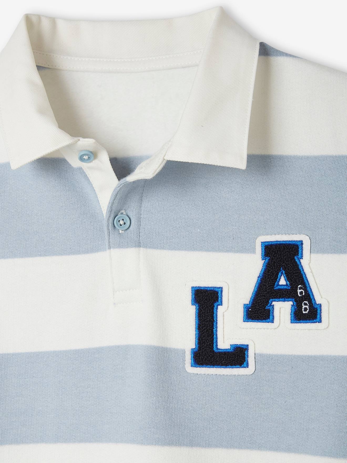 Camisa polo listrada estilo universitário para meninos, listras azuis