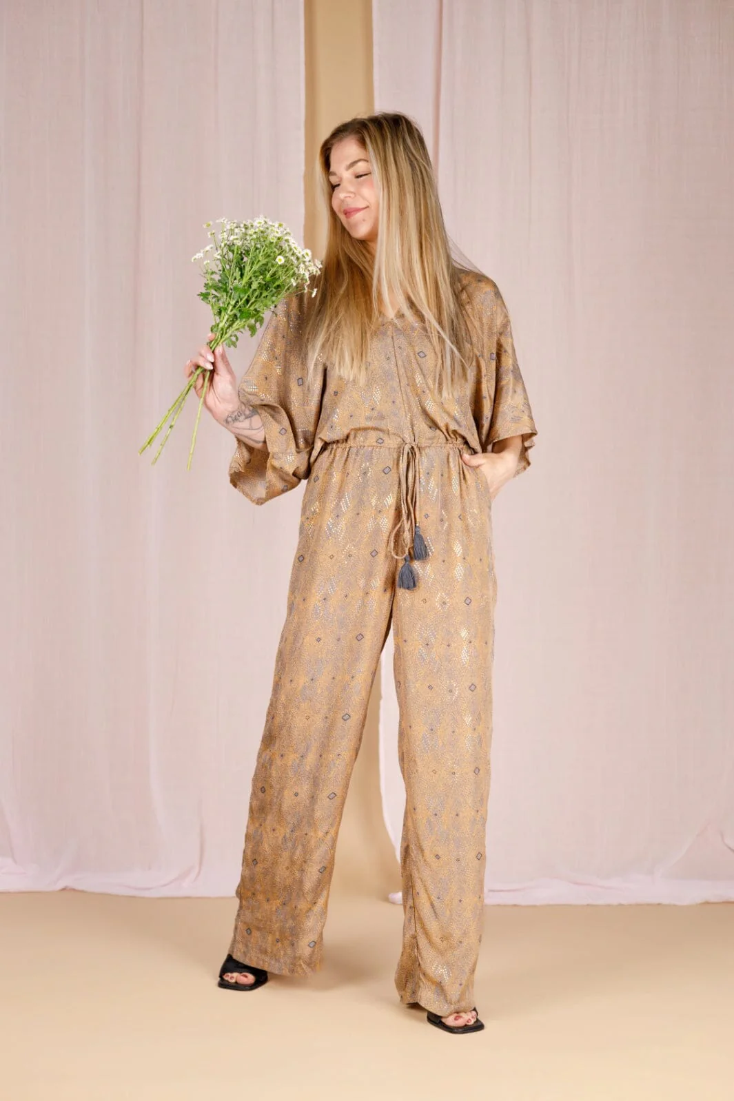 Black Colour Bcluna Double V-Neck Jumpsuit argyle sand