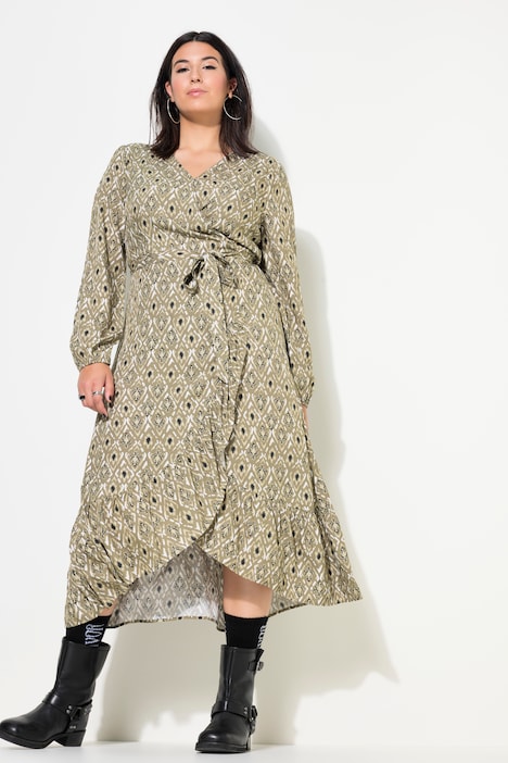 Maxikleid, A-Line, Allover-Print, Wrap-Effekt
