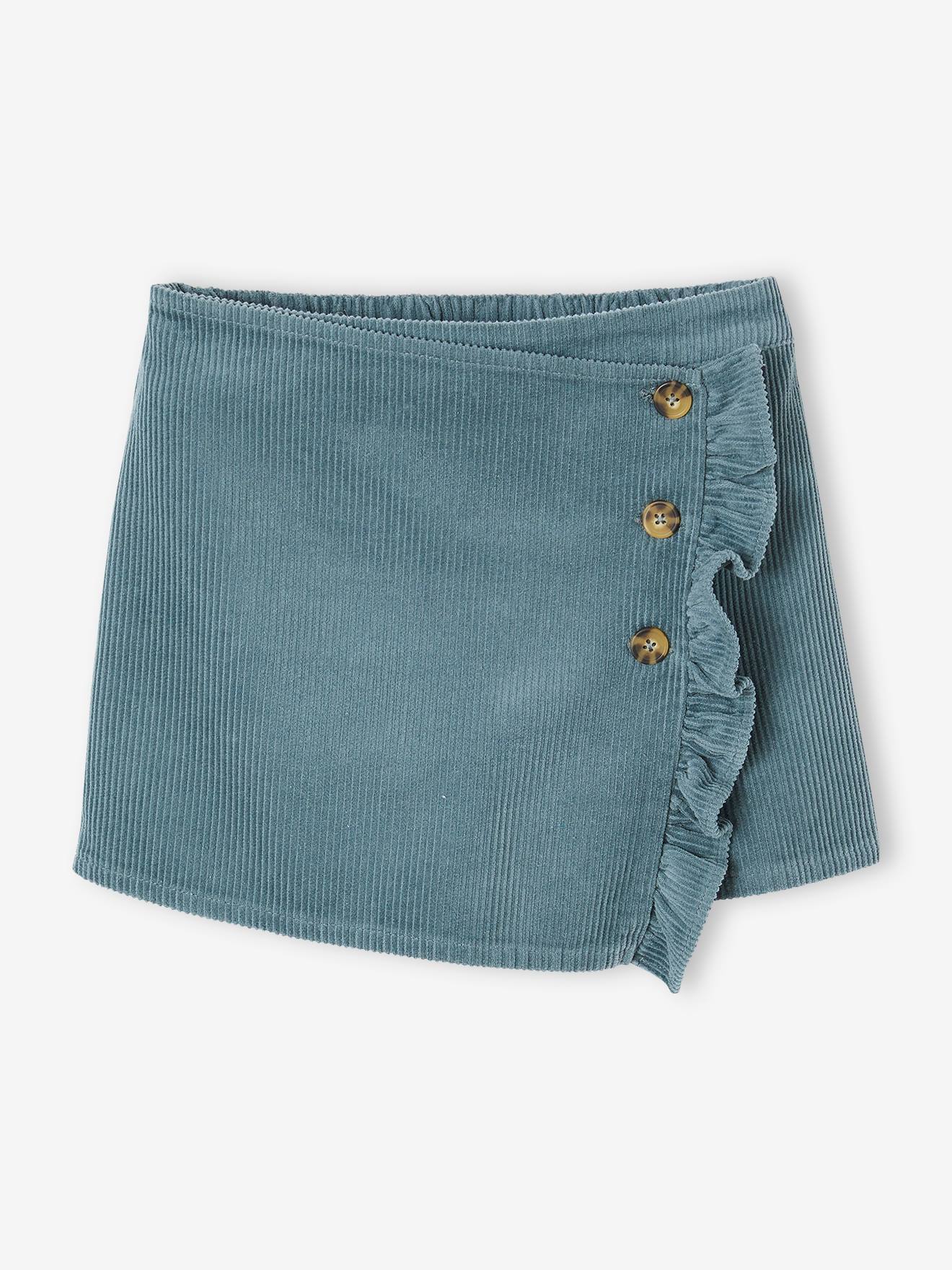 Saia/shorts de veludo cotelê roxo com efeito cruzado para meninas
