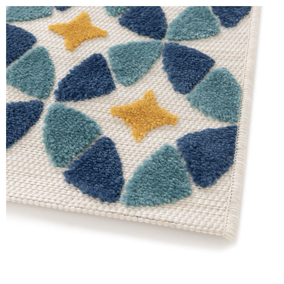 Tapis intérieur et extérieur motif géométrique - ambroise - bleu et jaune - 164 x 230 cm