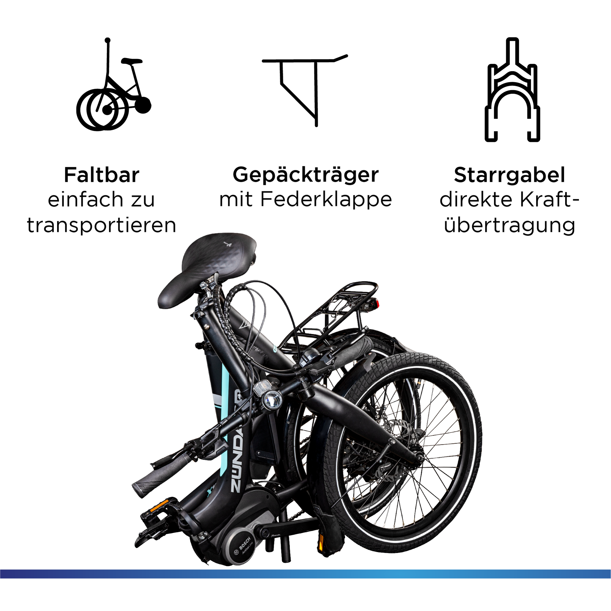 Zündapp X100 E Bike Klapprad Pedelec für Damen und Herren 150 - 190 cm Bosch