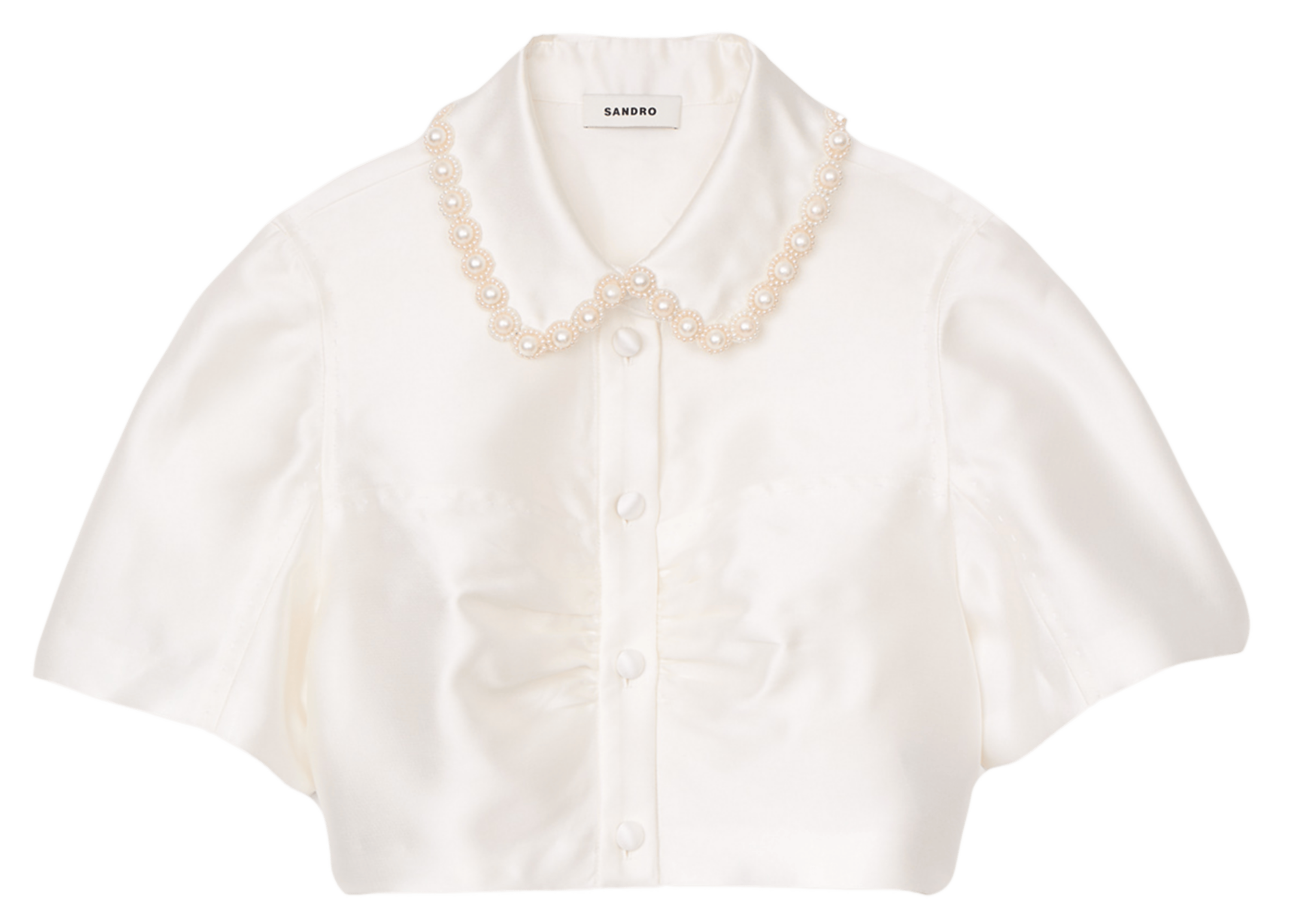 Chemise courte satinée à perles | Blanc