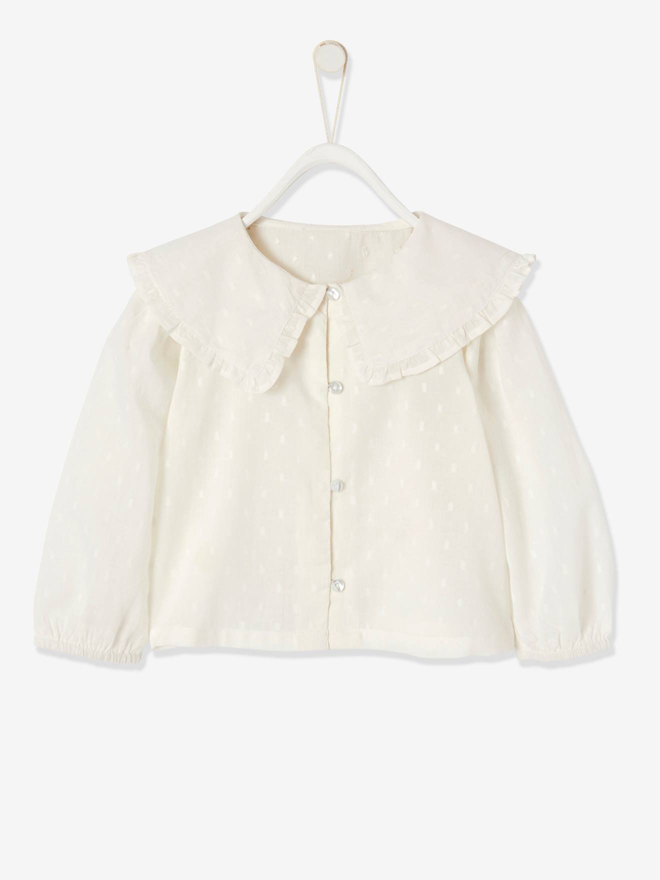 Conjunto de blusa e saia de veludo para bebê, em tecido plumetti branco claro liso.