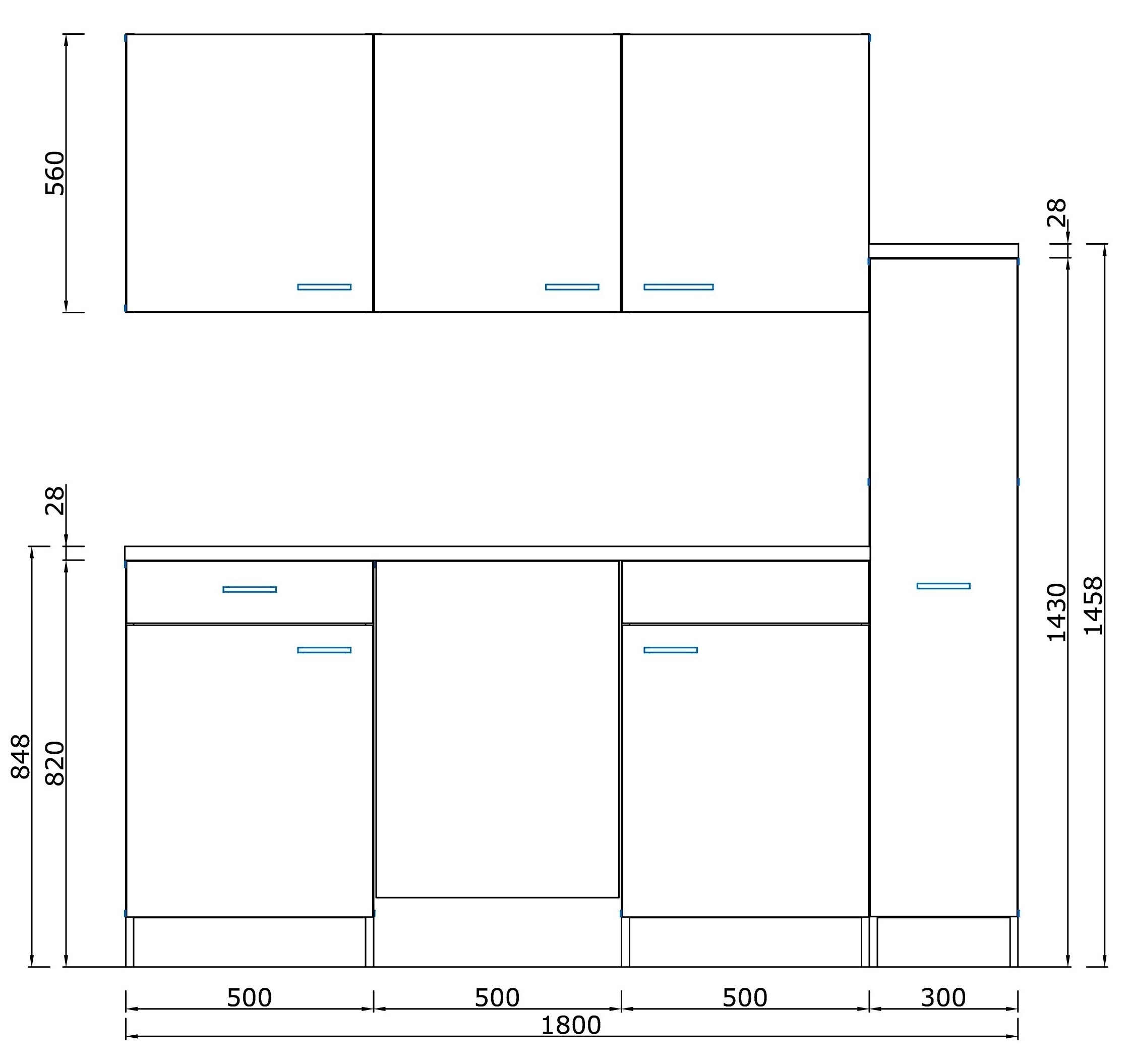 Respekta Küchenzeile KB180EYWMIC 180 cm Weiß-Eiche York Nachbildung