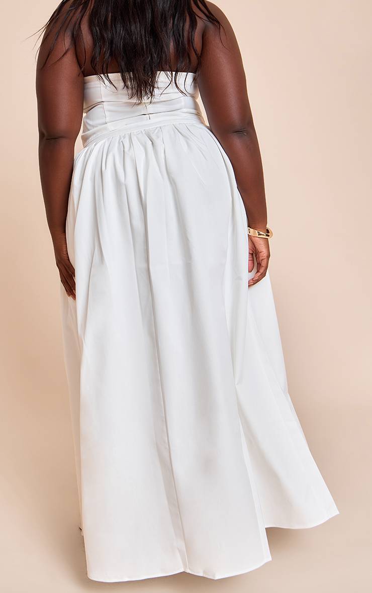 Blanc Jupe Longue Plissée Grande Taille Avec Bande Tissée Coordonnée
