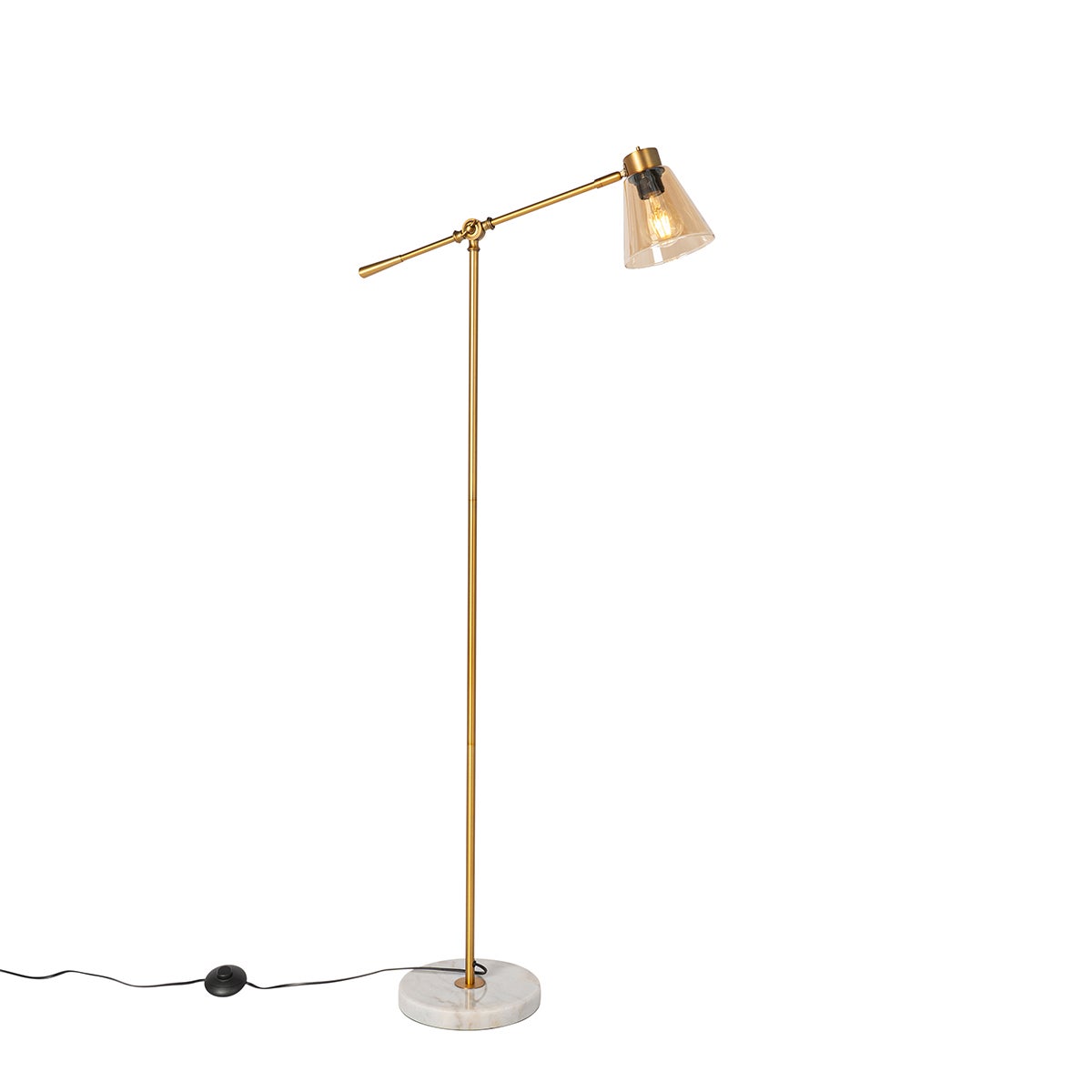 QAZQA - Art Deco vloerlamp | Staande lamp | Staande lamp | Lamp | Licht in brons met marmer en amberkleurig glas – Nina | Woonkamer | Slaapkamer - Langwerpig - LED-compatibel E27