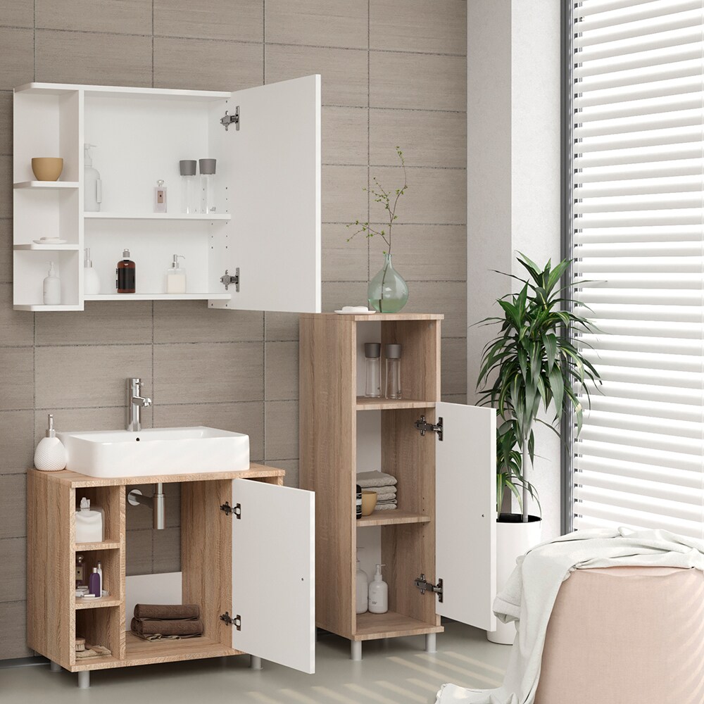 Vicco Badmöbel Set Fynn Badezimmer Spiegel Kommode Unterschrank Sonoma