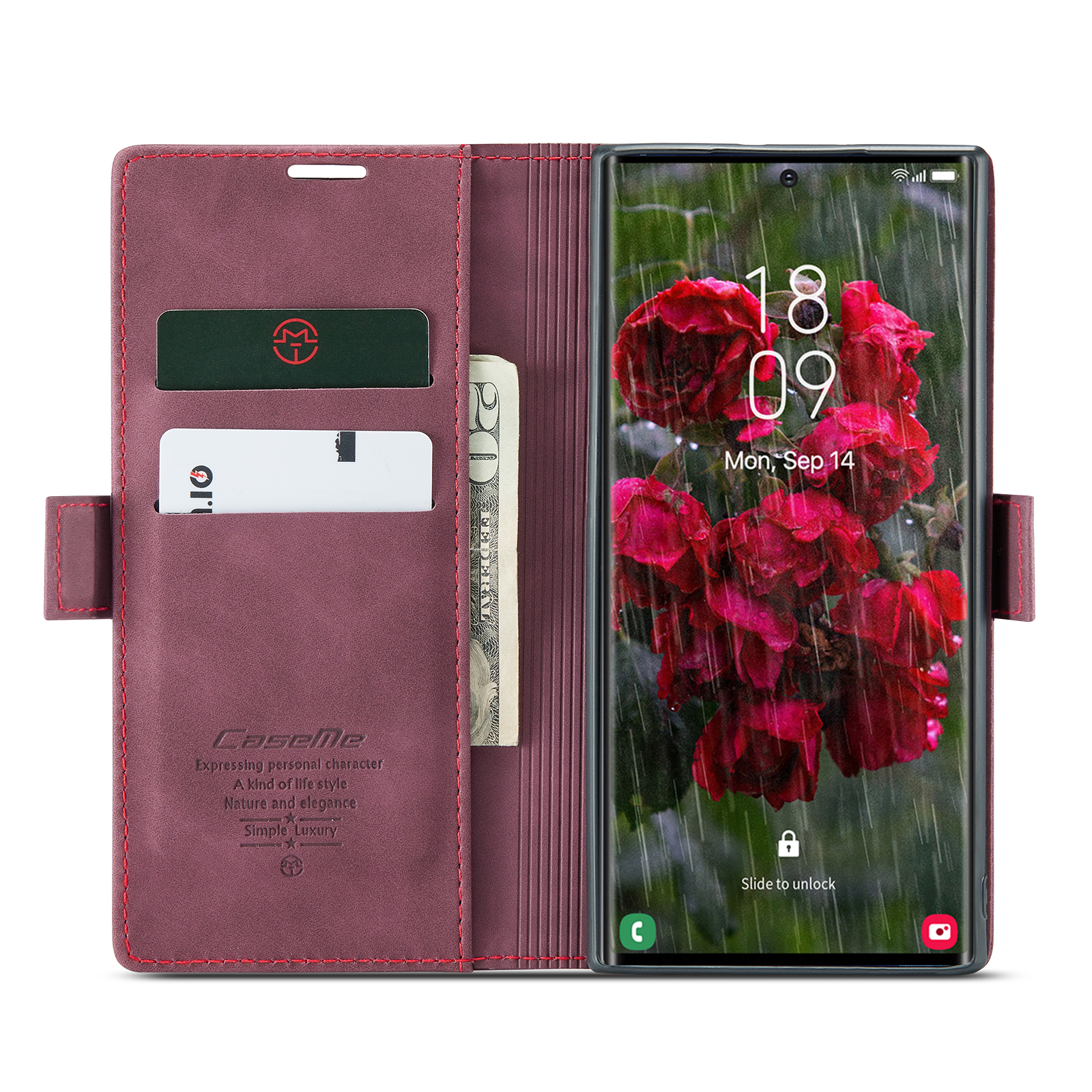 Samsung Galaxy S25 Ultra Leder Tasche Flip Wallet Etui mit Kartenfächern - Dunkelrot