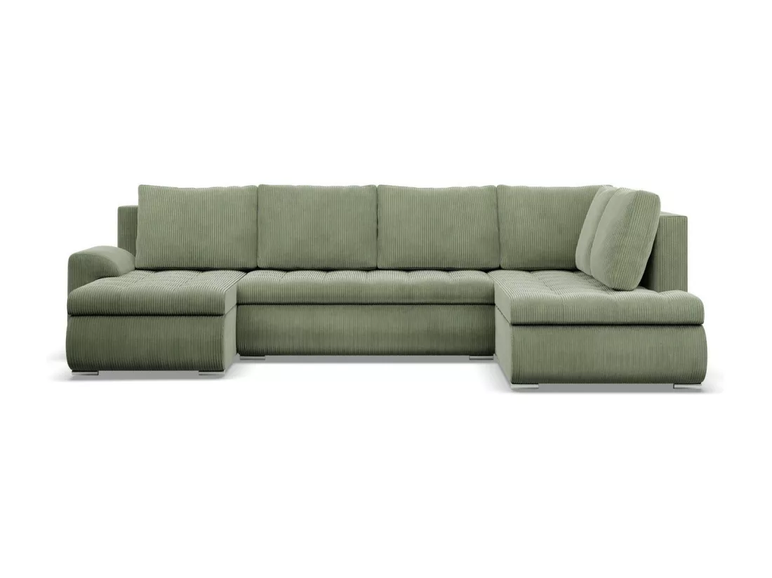 Canapé d'angle en U avec fonction sommeil, Ottoman, Cord - Vert