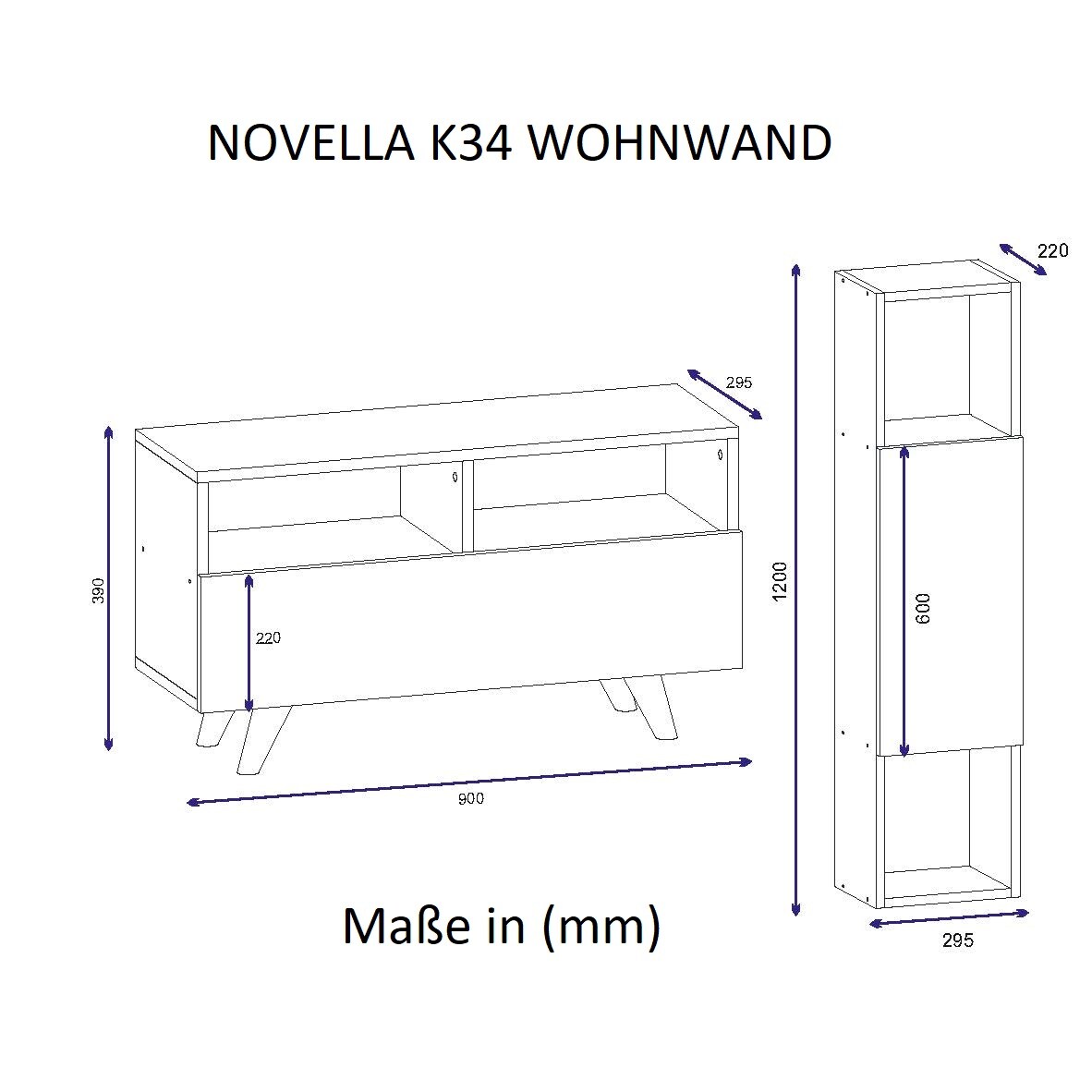 Wohnwand Novella K34 Weiß Walnuss