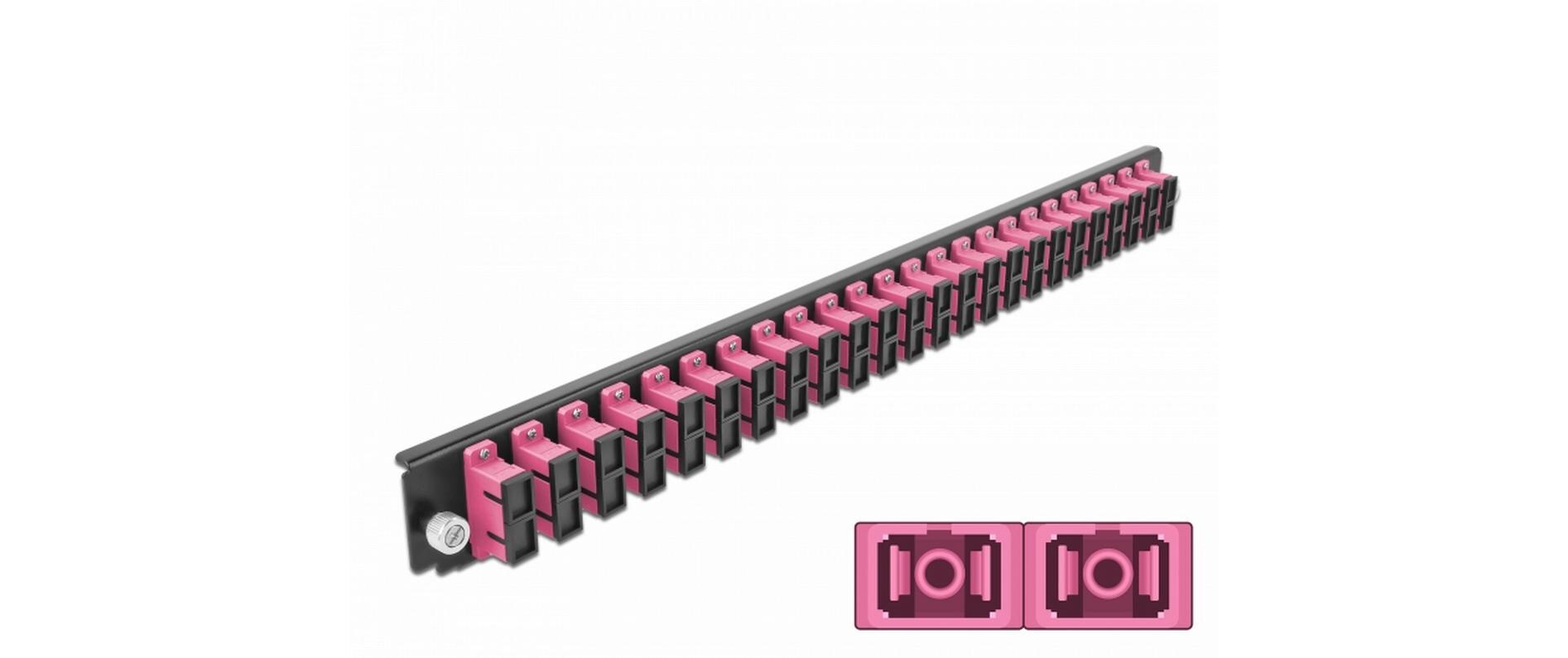 Verteilerplatte Frontblende 24 Port SC Duplex OM4 MM violettDelock 19″ Spleissbox Frontblende 24 Port SC Duplex OM4 Multimode violett
