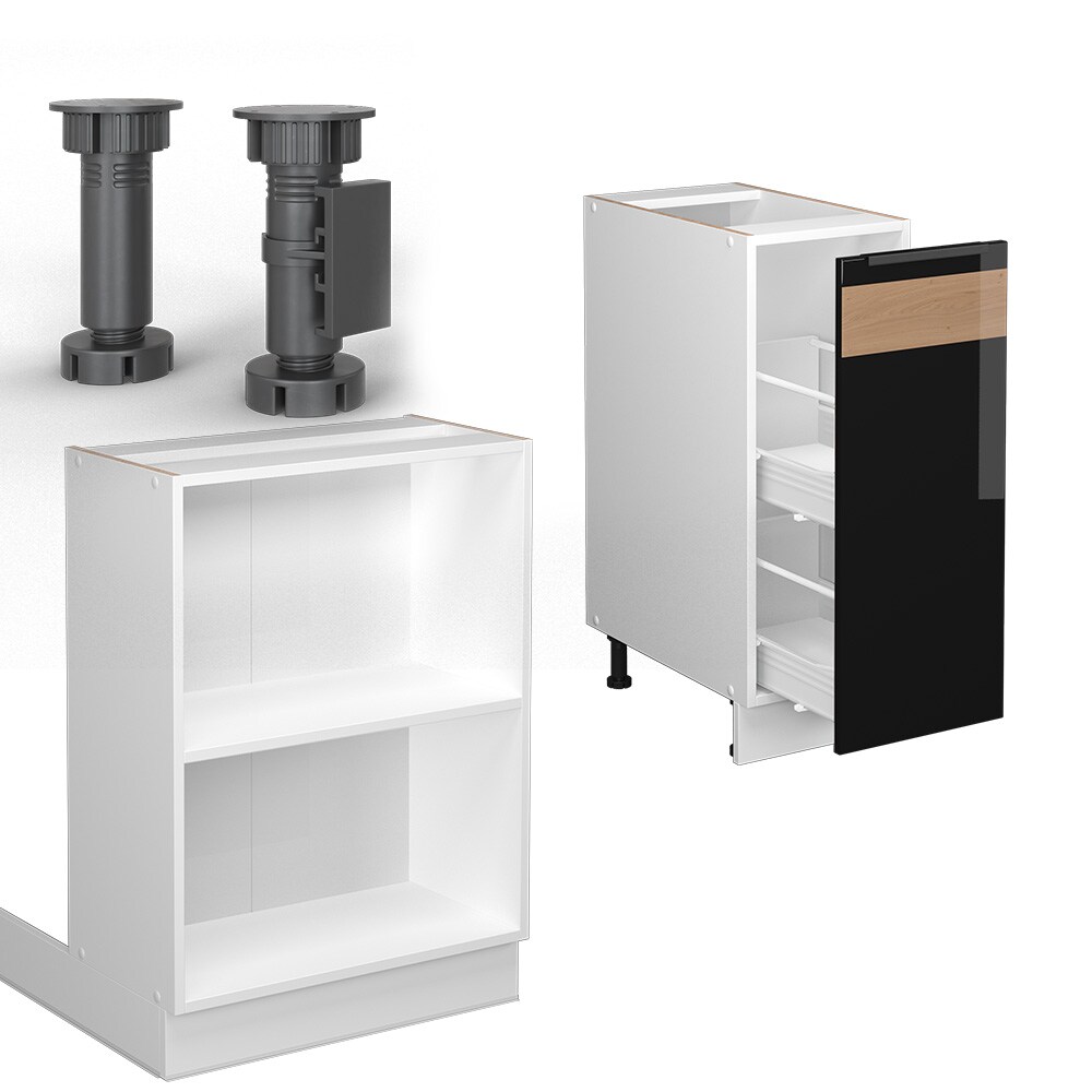 Vicco Kücheninsel Küchenblock Einbauküche Fame-Line Weiß Schwarz Eiche 90 cm modern Hochglanz Küchenschränke Küchenmöbel