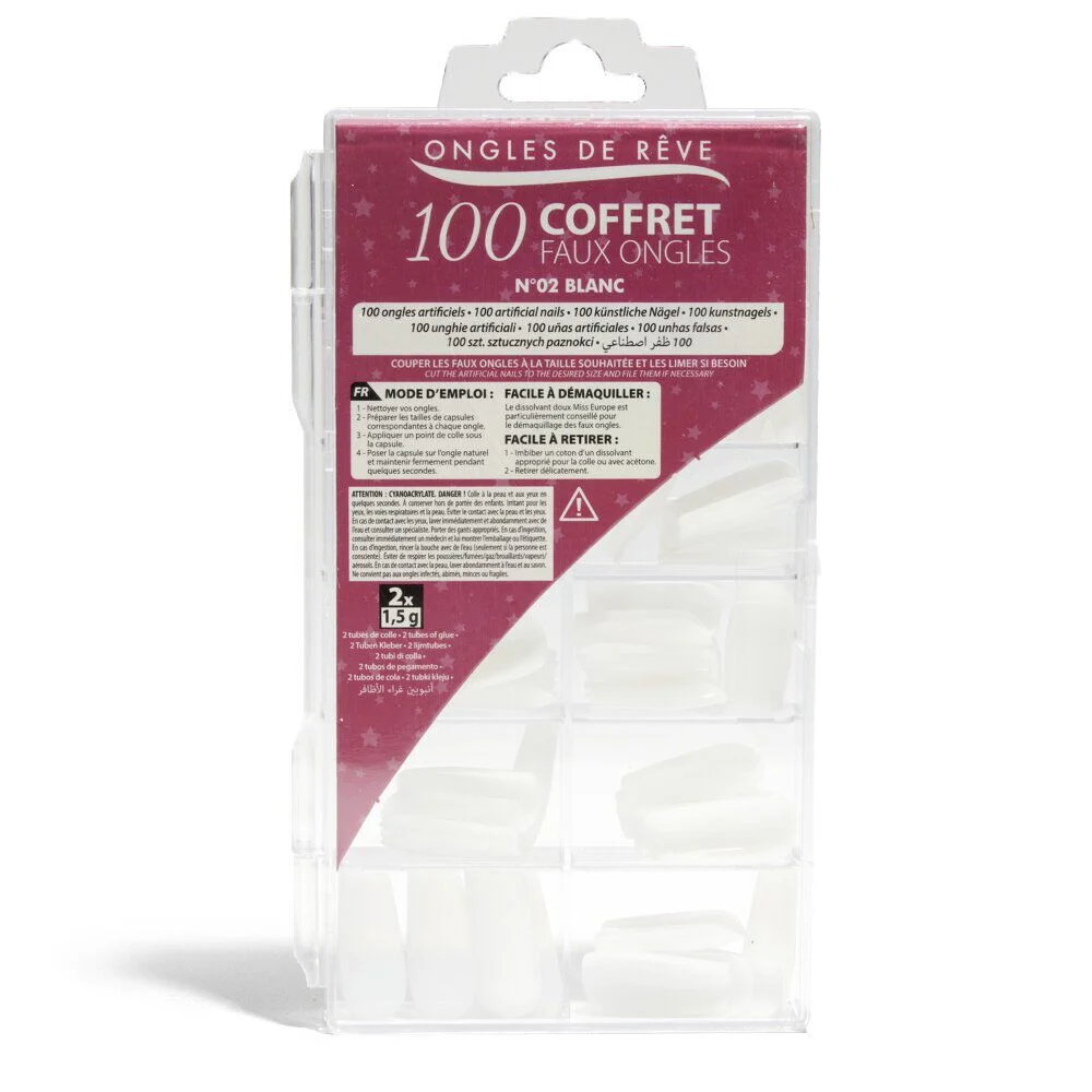 Coffret ongles de rêves 100 faux ongles N°2 blanc colle incluse