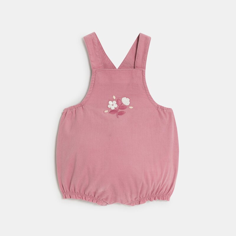 Salopette courte velours et body rose bébé fille Mauve Violet