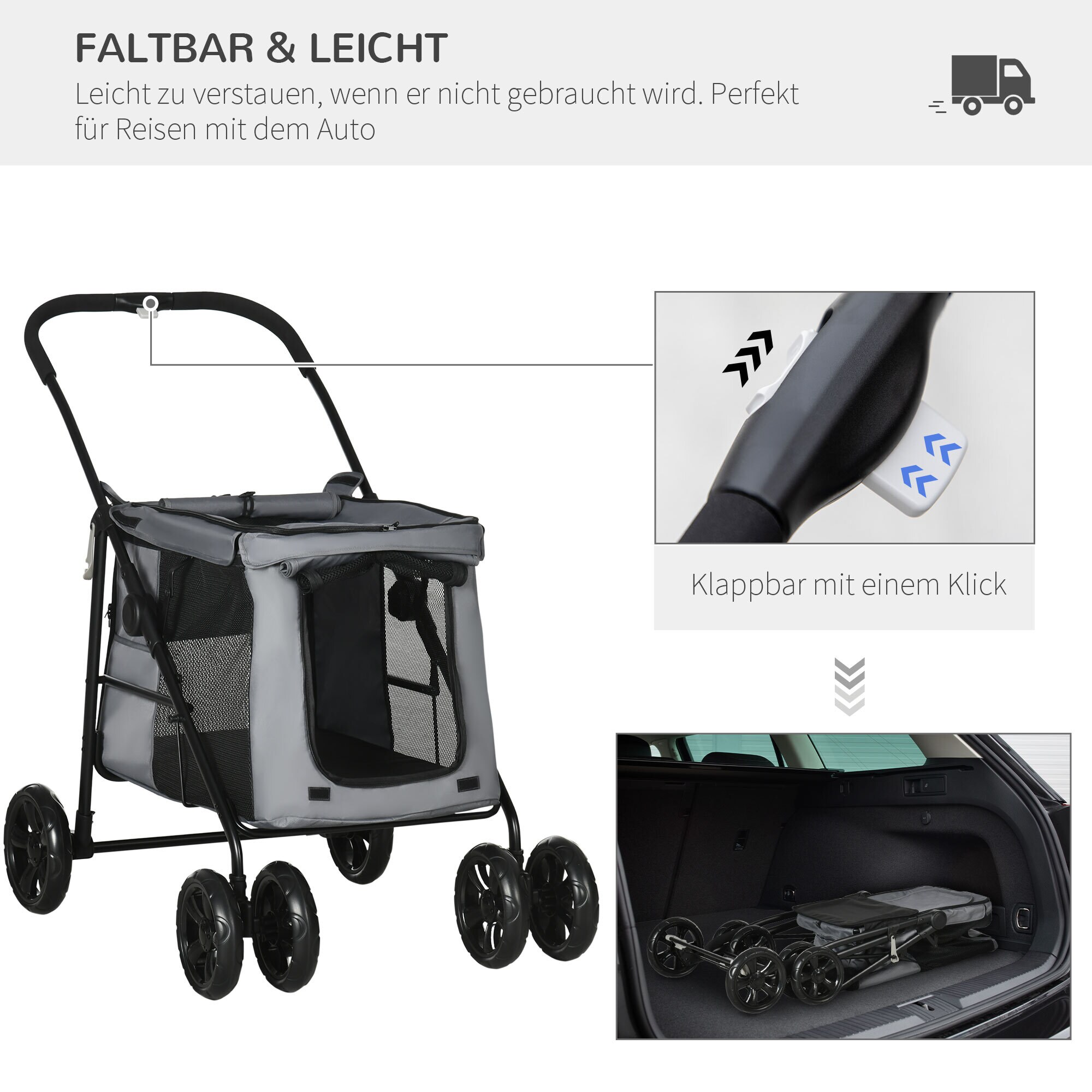 PawHut Hundewagen mit Kissen grau 102L x 62B x 105H cm