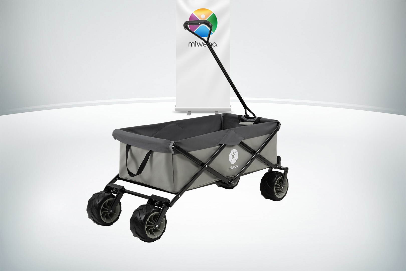 Miweba Bollerwagen MB-30, breite Reifen, faltbarer Bollerwagen mit Außentaschen, bis 120kg belastbar (Hellgrau/Dunkelgrau)