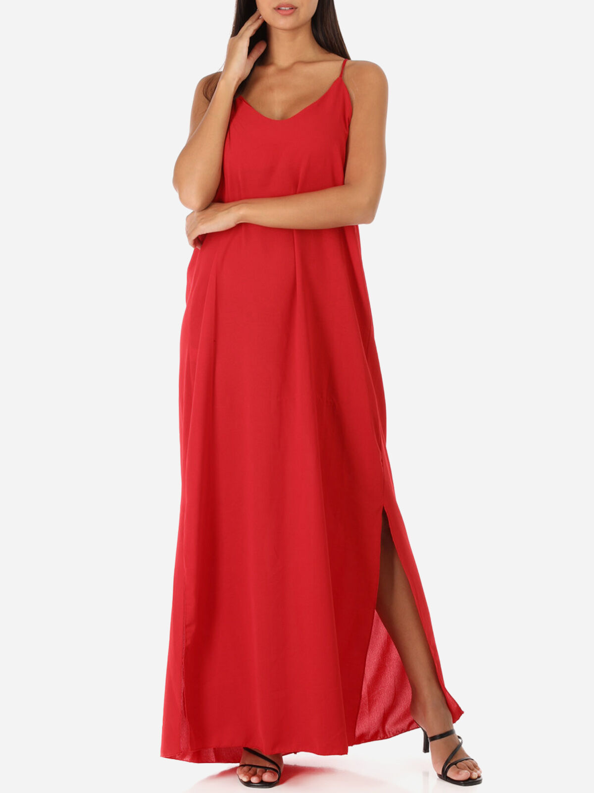 Robe longue fendue à dos croisé- Rouge