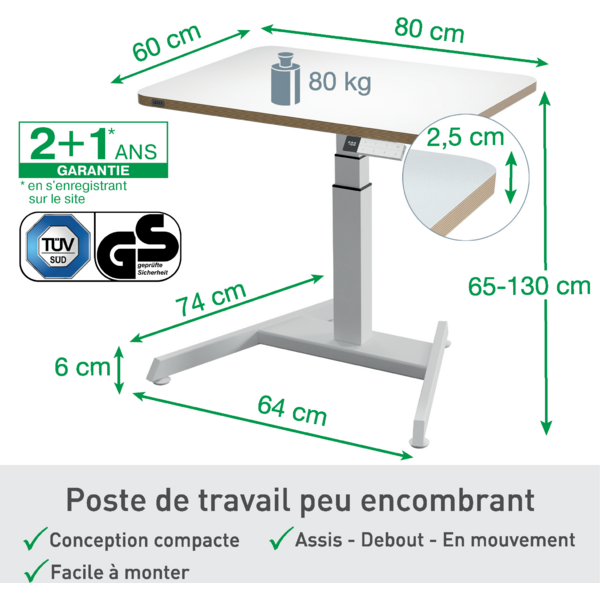 Bureau électrique compact - assis-debout - blanc - Leitz Ergo