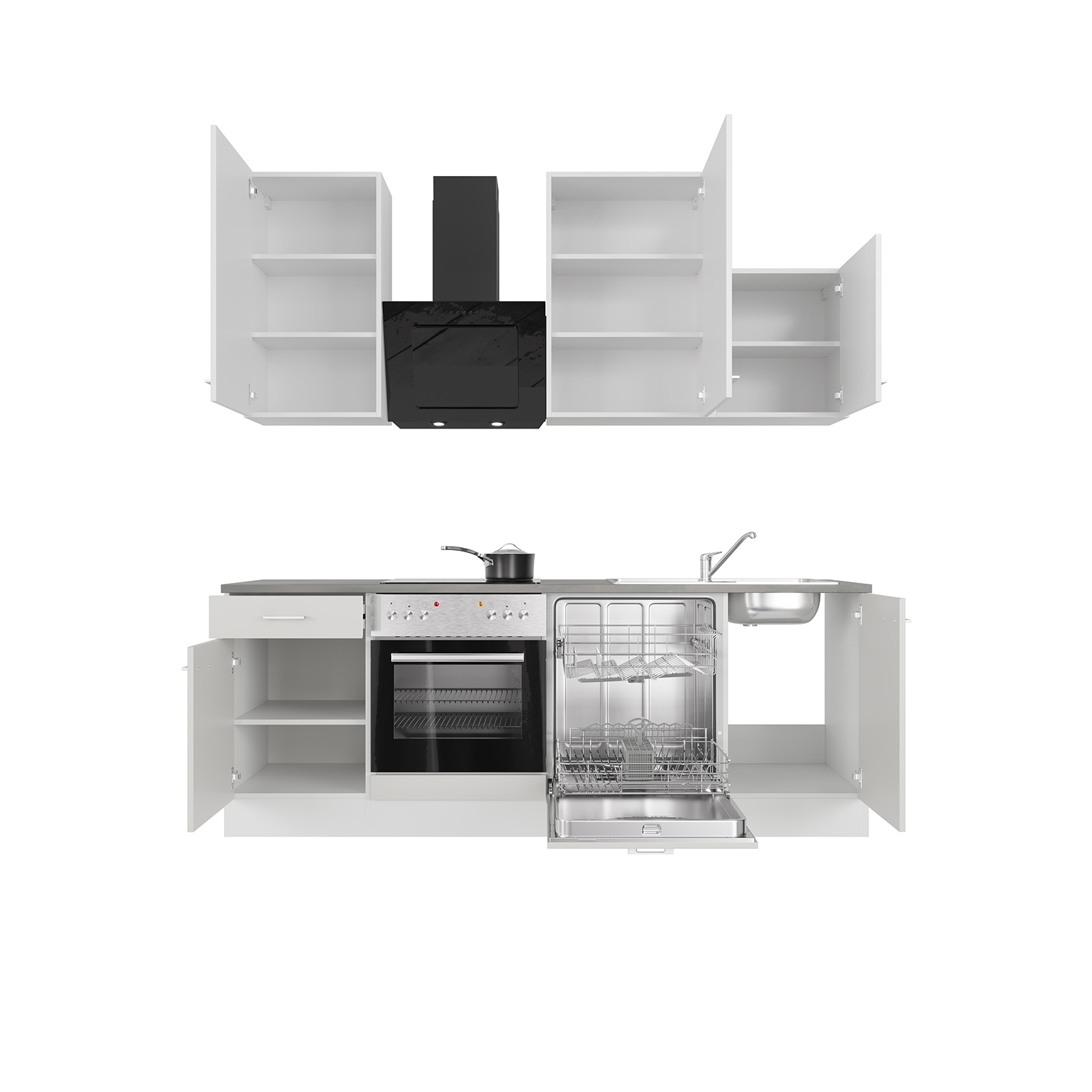 Küchenblock LUCCA - weiß - mit E-Geräten - 220 cm