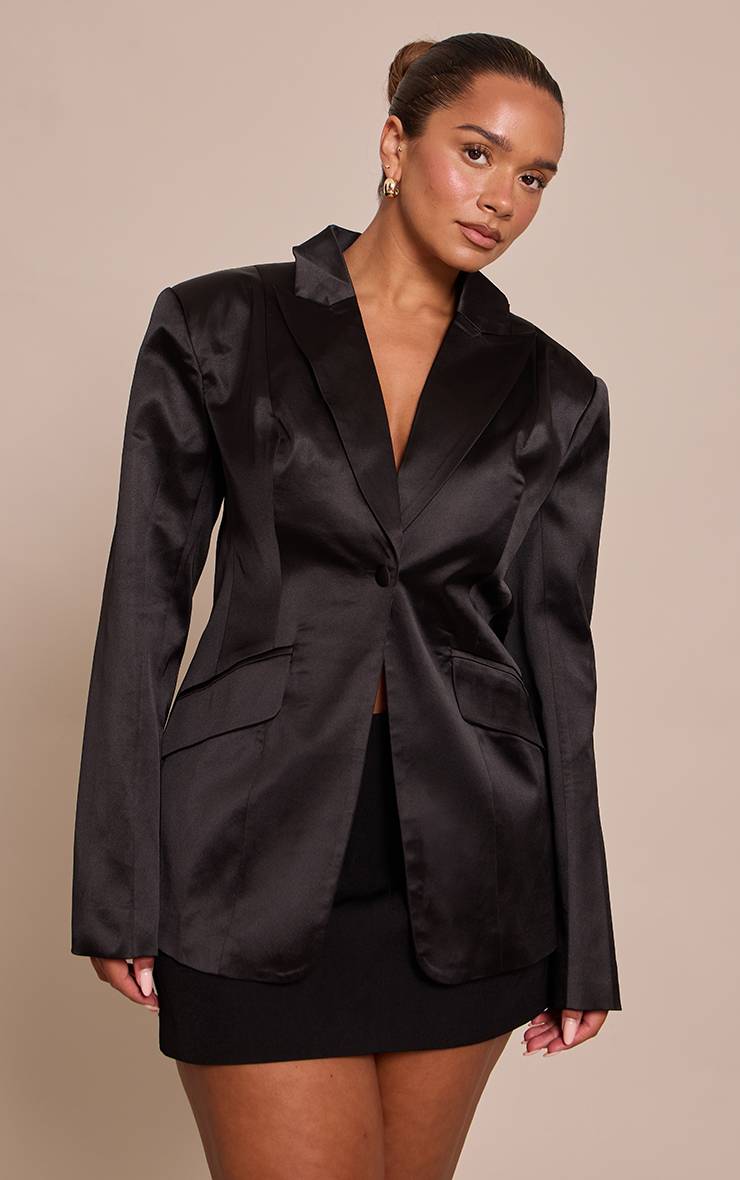 Noir Blazer Ajusté En Satin Shape