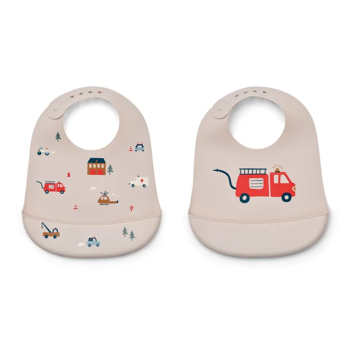 Liewood Bavoirs Tilda en silicone - Set de 2 | Emergency vehicle/Sandy