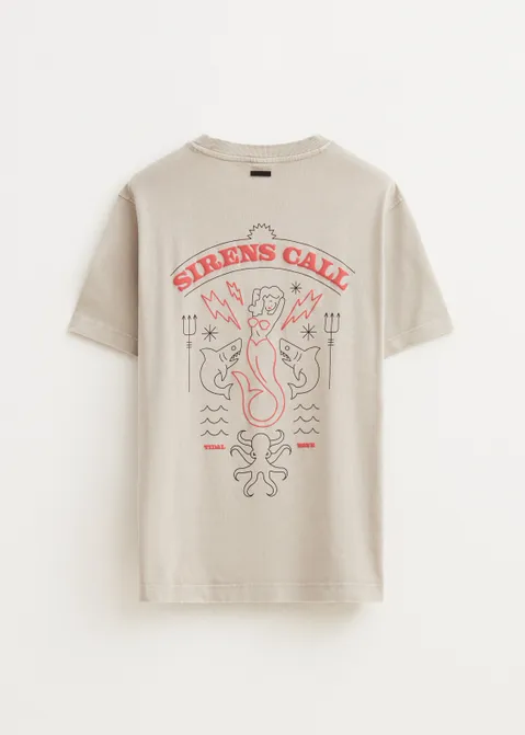 T-shirt met print siren zand (ZAND)