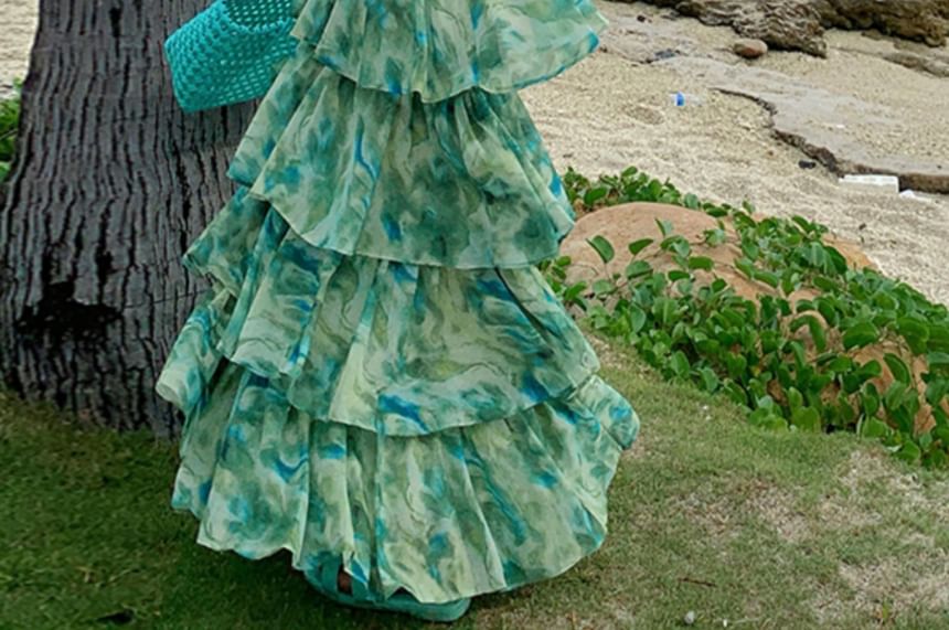 Saccharine - Halter V-hals gebloemde maxi A-lijn jurk met print