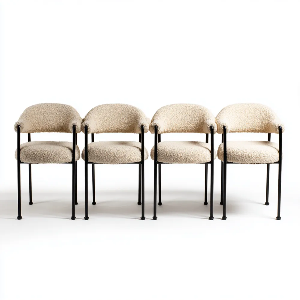 Esszimmerstuhl Set Bouclé Polster - Creme - Modernes Design 45x42x48 cm