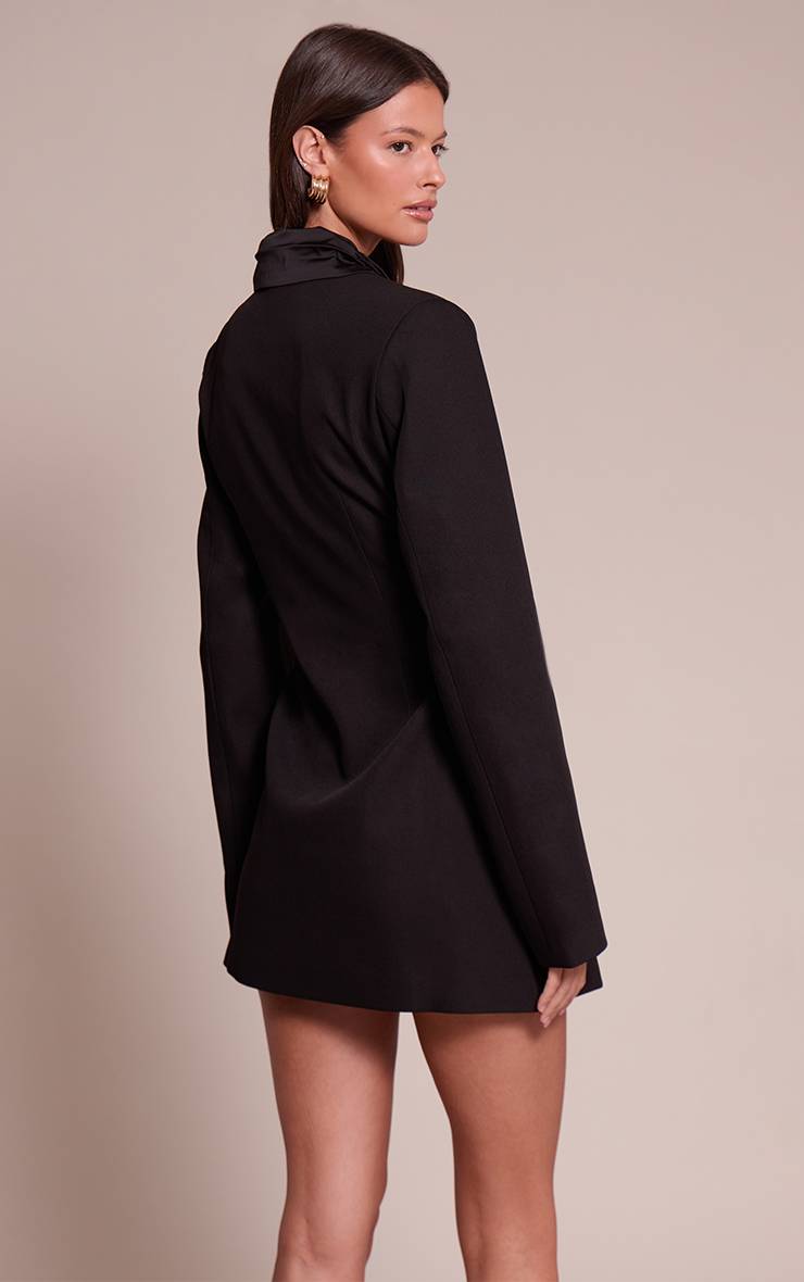 Noir Robe Blazer Tissée À Détail Plissé