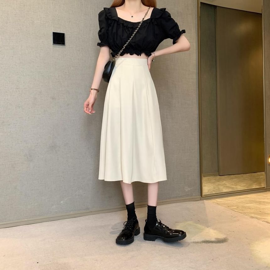 Sisyphi - Hoge taille effen midi A-lijn rok