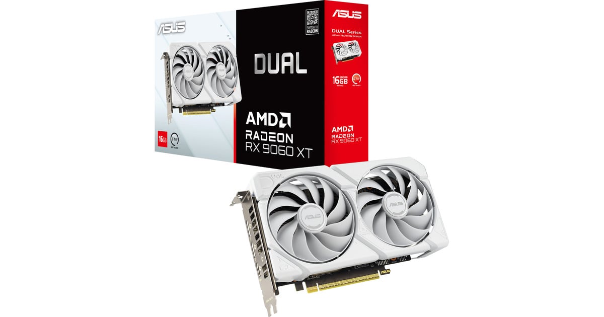 ASUSRadeon RX 9060 XT DUAL White Edition 16GB grafische kaart  (Wit, RDNA4, GDDR6, 2x DisplayPort, 1x HDMI 2.1)
