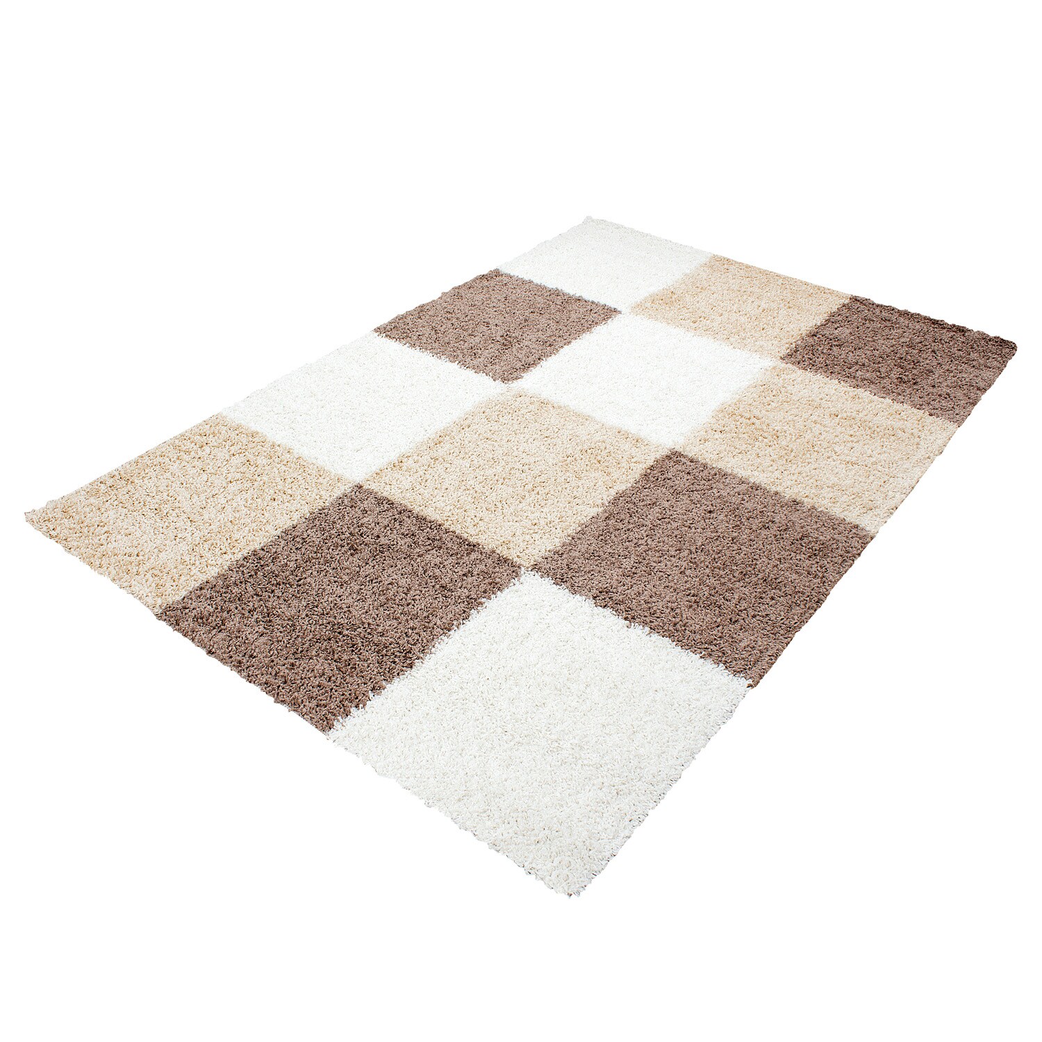 Stilvoller Hochflor-Teppich mit zeitgemäßem Karo-Muster, Shaggy-Teppich