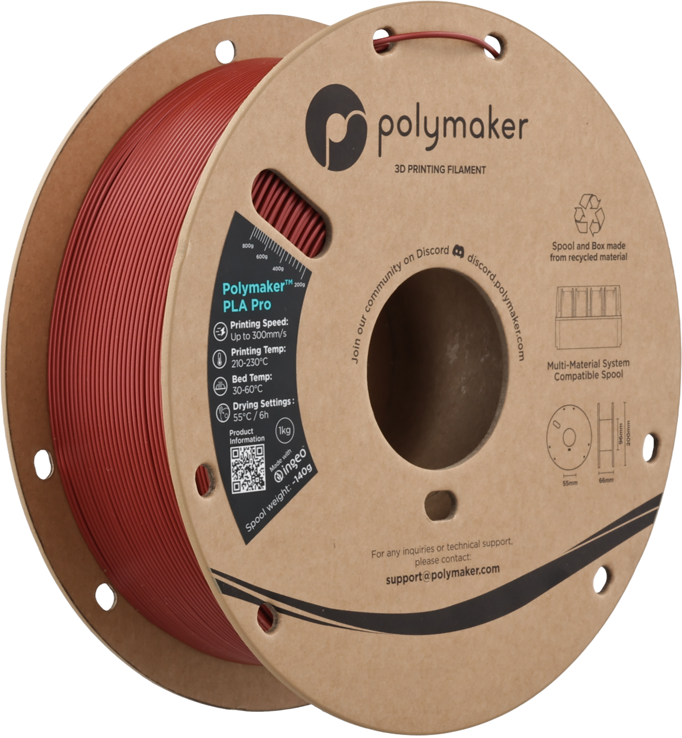 Polymaker  PLA Pro Metallic Dark Red, 1,75 mm / 1000 g    Neue, verbesserte Formulierung: Hochleistungs-High Speed-PLA in Metallic Dark Red