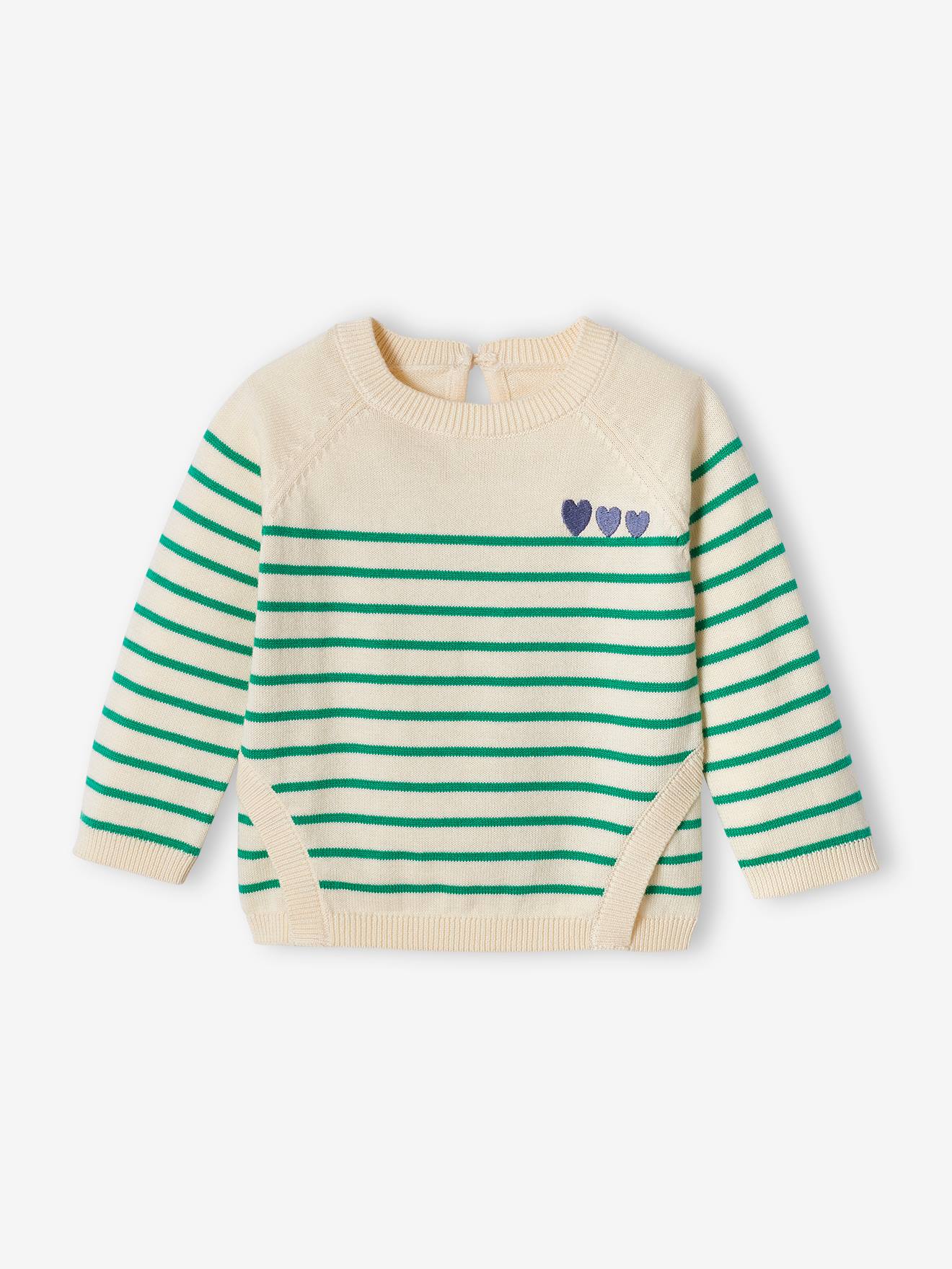 Suéter bordado estilo marinheiro para bebê na cor cru.